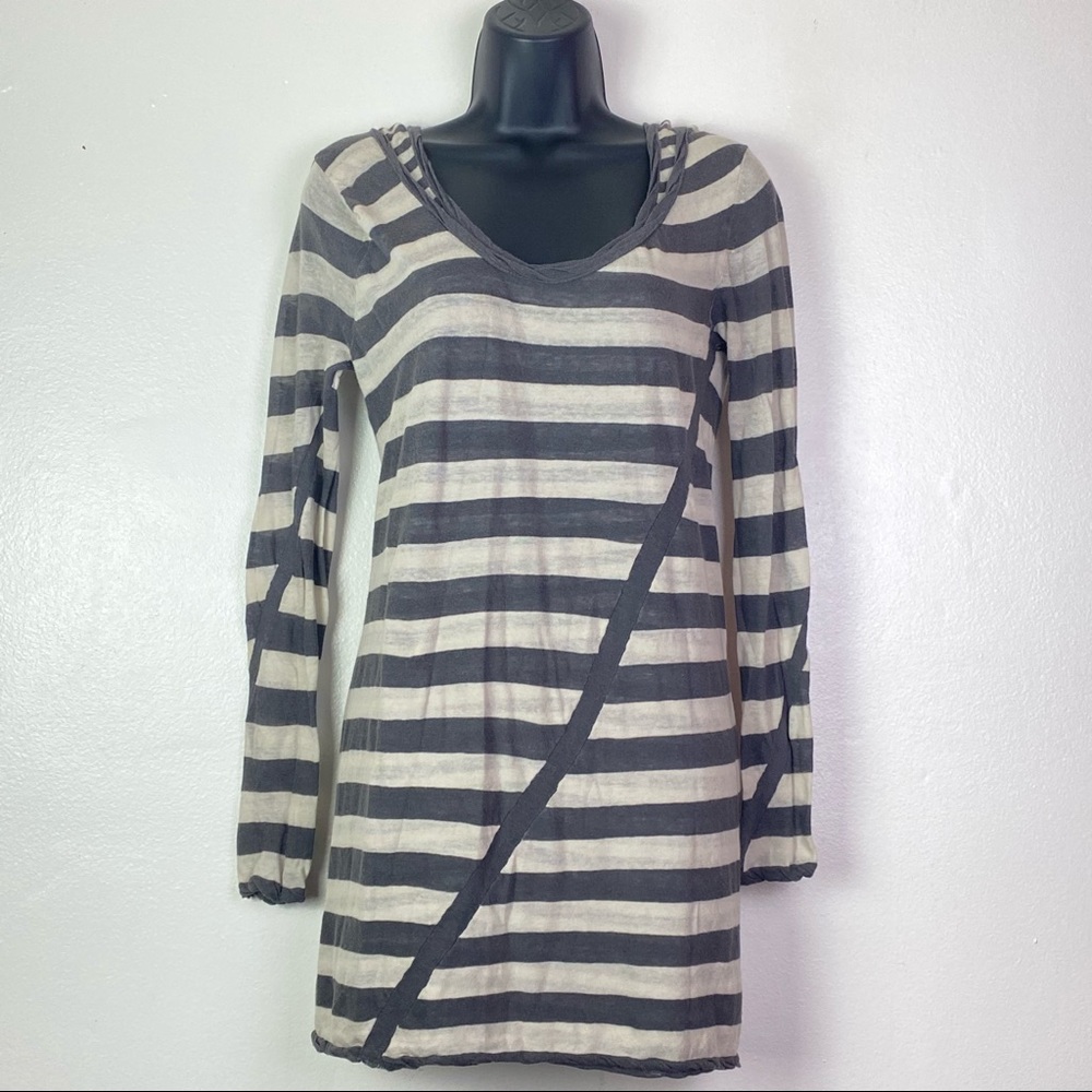 rag & bone Black and Cream Striped Long-Sleeve Mini Dress